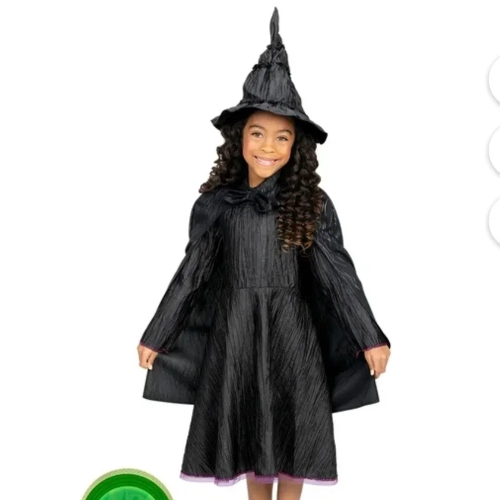 Wicked Elphaba Witch Costume dress for Kids NEW - Black dress cape hat